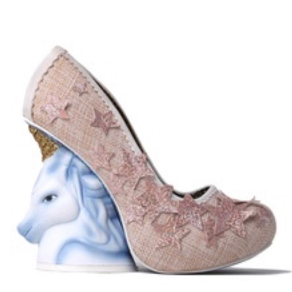 Irregular Choice Unicorn shoes pink tweed with pink glitter stars. Size 39